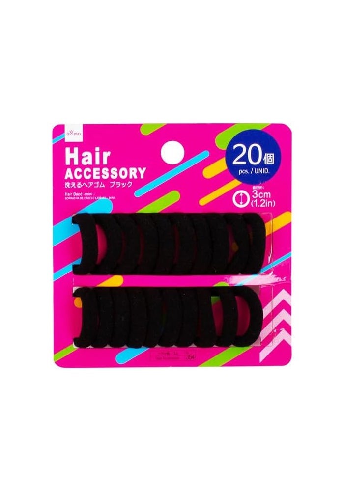Daiso 20-Piece Mini Hair Band Set, Black (3 Cm)